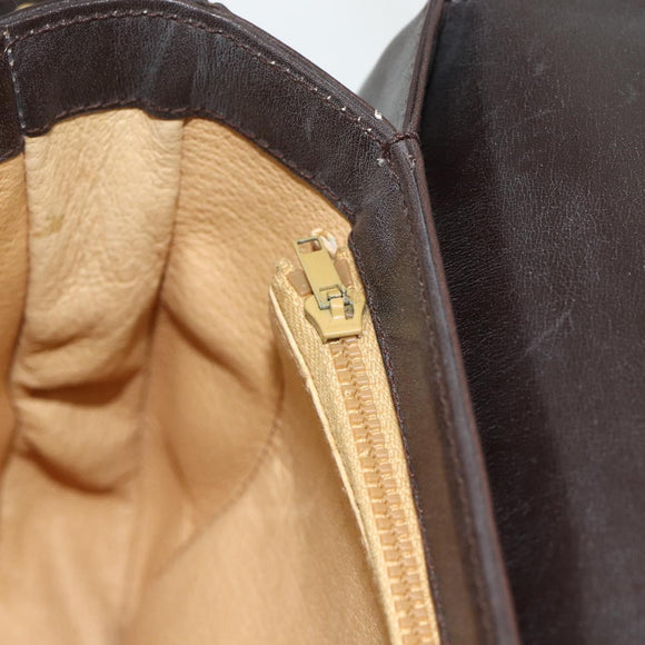 GUCCI Shoulder Bag Leather Brown Gold Auth ka4228A