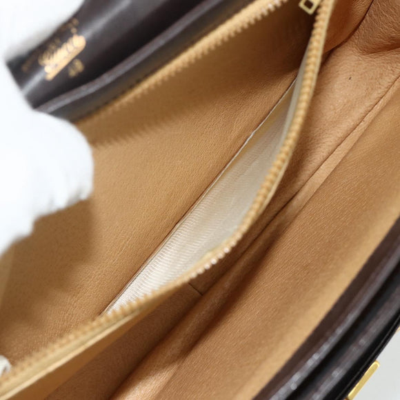 GUCCI Shoulder Bag Leather Brown Gold Auth ka4228A
