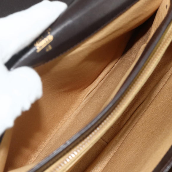 GUCCI Shoulder Bag Leather Brown Gold Auth ka4228A