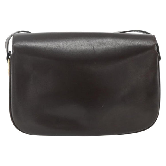 GUCCI Shoulder Bag Leather Brown Gold Auth ka4228A