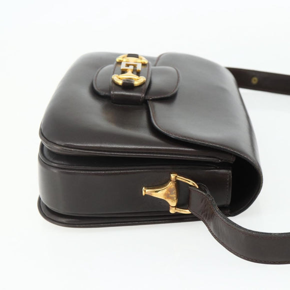 GUCCI Shoulder Bag Leather Brown Gold Auth ka4228A