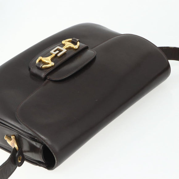 GUCCI Shoulder Bag Leather Brown Gold Auth ka4228A