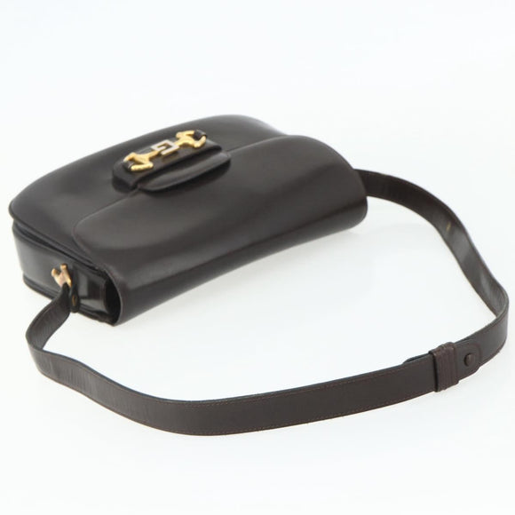 GUCCI Shoulder Bag Leather Brown Gold Auth ka4228A