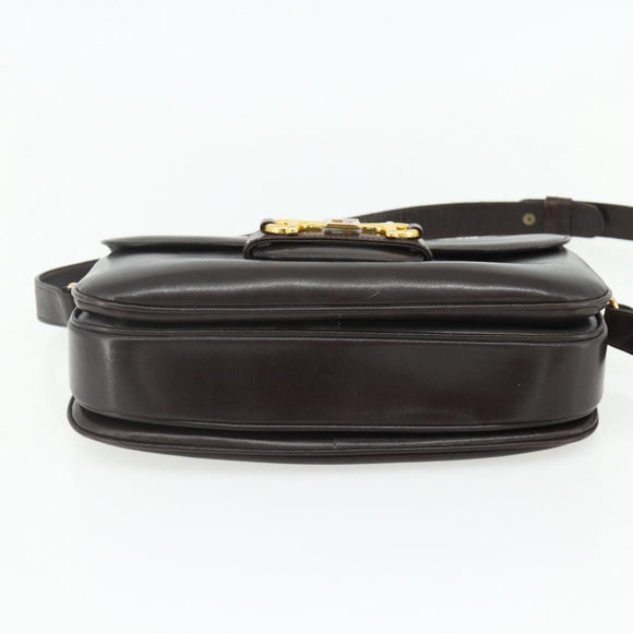 GUCCI Shoulder Bag Leather Brown Gold Auth ka4228A