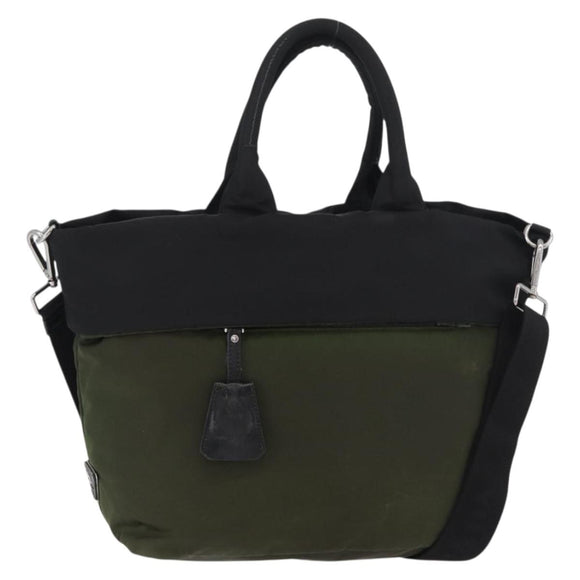 PRADA Handtas Nylon 2-weg Groen Zilver zwart Auth ka4229A