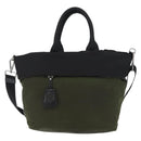 PRADA Handtas Nylon 2-weg Groen Zilver zwart Auth ka4229A-13