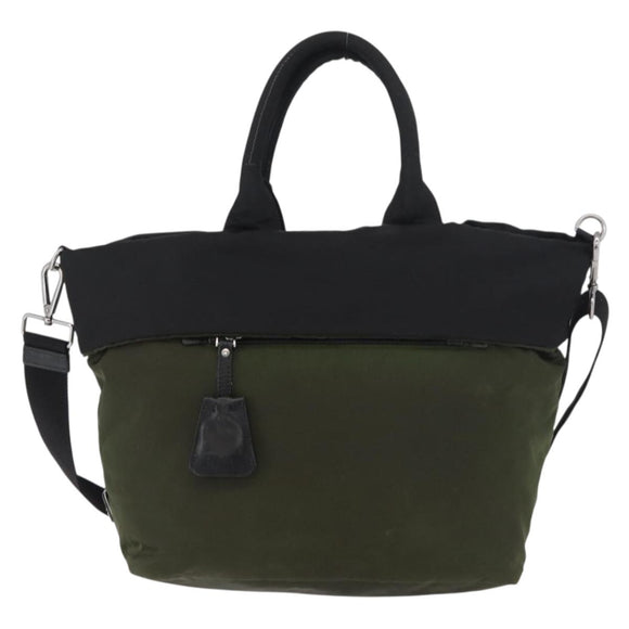 PRADA Handtas Nylon 2-weg Groen Zilver zwart Auth ka4229A