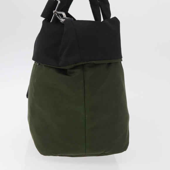 PRADA Handtas Nylon 2-weg Groen Zilver zwart Auth ka4229A