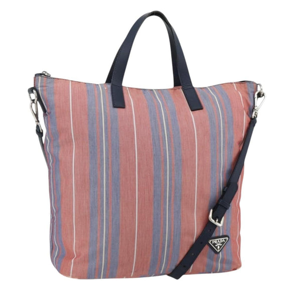 PRADA Hand Bag Canvas Leather 2way Multicolor Silver Auth ka4243