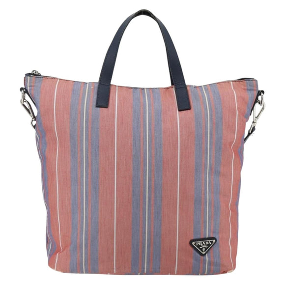 PRADA Hand Bag Canvas Leather 2way Multicolor Silver Auth ka4243