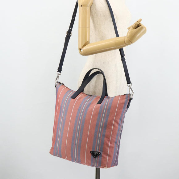 PRADA Hand Bag Canvas Leather 2way Multicolor Silver Auth ka4243