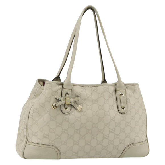 GUCCI GG Canvas Guccissima Tote Bag Leather White Gold 163805 Auth ka4247