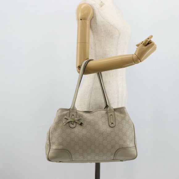 GUCCI GG Canvas Guccissima Tote Bag Leather White Gold 163805 Auth ka4247