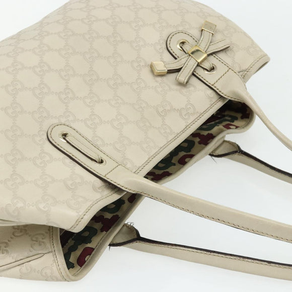 GUCCI GG Canvas Guccissima Tote Bag Leather White Gold 163805 Auth ka4247