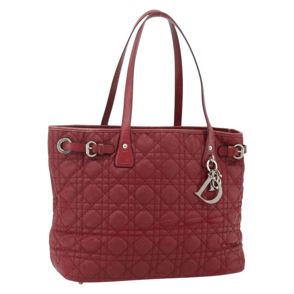 Christian Dior Canage Tote Bag Coated Canvas Red Silver Auth ka4249