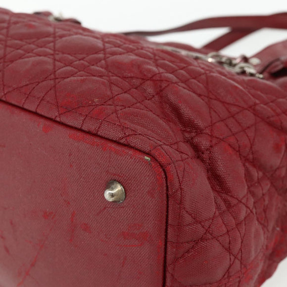 Christian Dior Canage Tote Bag Coated Canvas Red Silver Auth ka4249