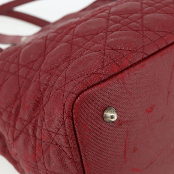 Christian Dior Canage Tote Bag Coated Canvas Red Silver Auth ka4249