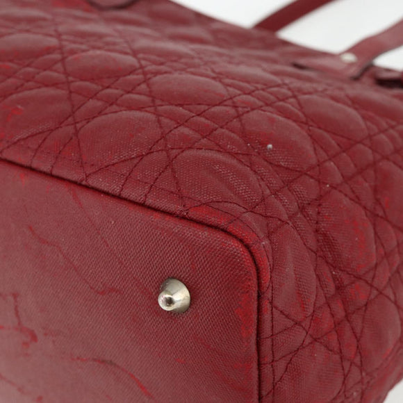 Christian Dior Canage Tote Bag Coated Canvas Red Silver Auth ka4249