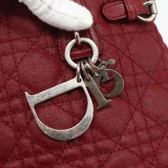 Christian Dior Canage Tote Bag Coated Canvas Red Silver Auth ka4249