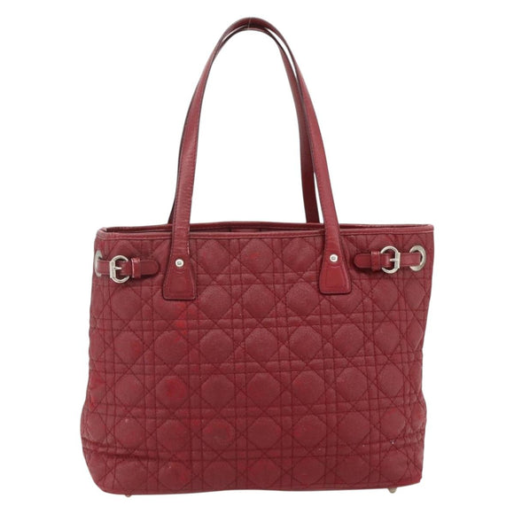 Christian Dior Canage Tote Bag Coated Canvas Red Silver Auth ka4249
