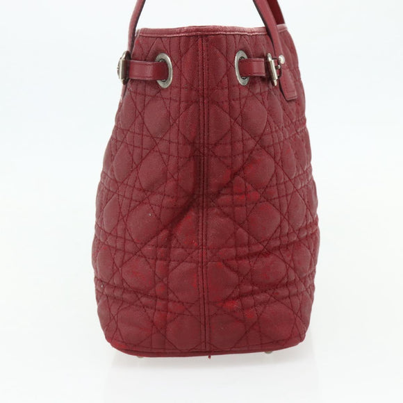 Christian Dior Canage Tote Bag Coated Canvas Red Silver Auth ka4249