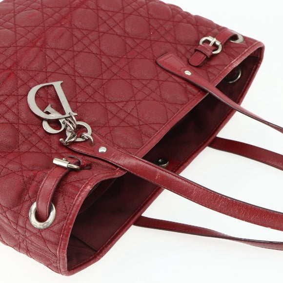 Christian Dior Canage Tote Bag Coated Canvas Red Silver Auth ka4249