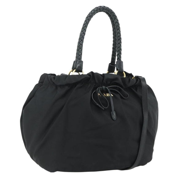 PRADA Hand Bag Nylon 2way Black Gold Auth ka4261