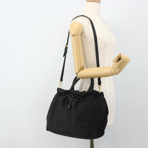 PRADA Hand Bag Nylon 2way Black Gold Auth ka4261