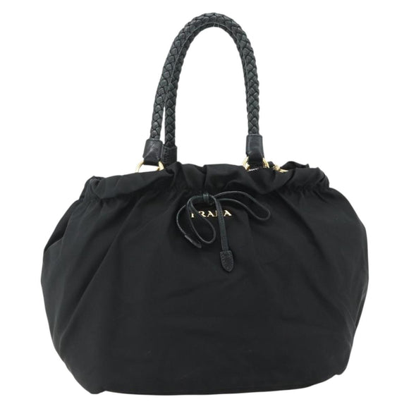 PRADA Hand Bag Nylon 2way Black Gold Auth ka4261