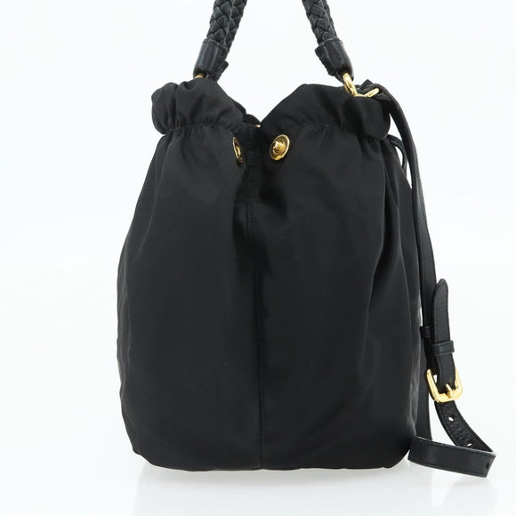 PRADA Hand Bag Nylon 2way Black Gold Auth ka4261