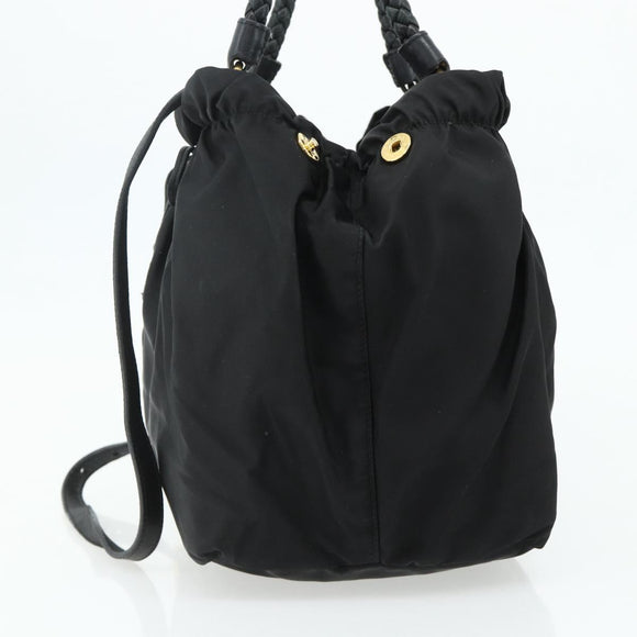 PRADA Hand Bag Nylon 2way Black Gold Auth ka4261