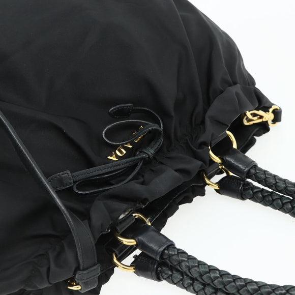PRADA Hand Bag Nylon 2way Black Gold Auth ka4261