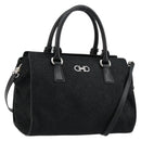 Salvatore Ferragamo Gancini Bag Canvas Leather 2way Black Silver Auth ka4262A-1