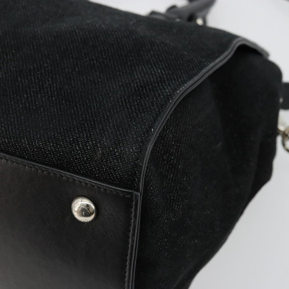 Salvatore Ferragamo Gancini Bag Canvas Leather 2way Black Silver Auth ka4262A