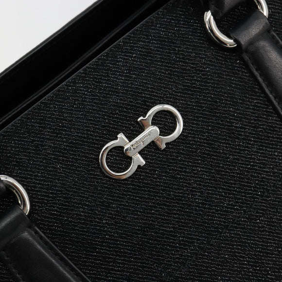 Salvatore Ferragamo Gancini Bag Canvas Leather 2way Black Silver Auth ka4262A