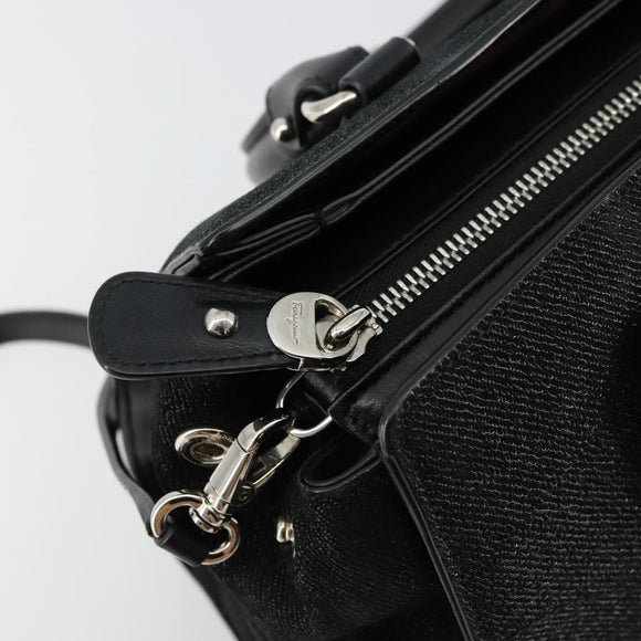 Salvatore Ferragamo Gancini Bag Canvas Leather 2way Black Silver Auth ka4262A