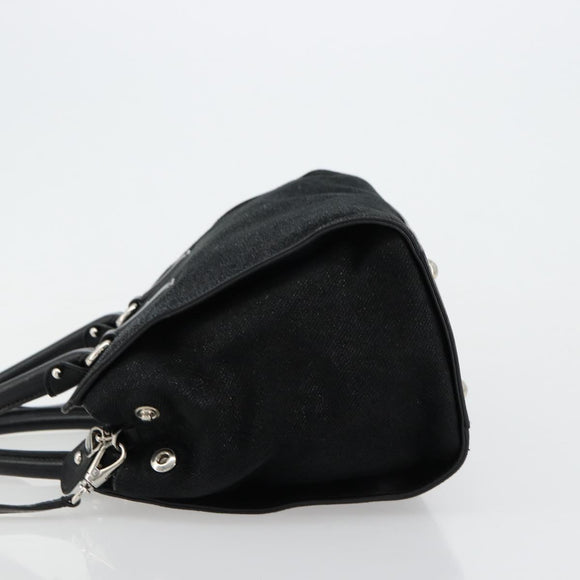 Salvatore Ferragamo Gancini Bag Canvas Leather 2way Black Silver Auth ka4262A