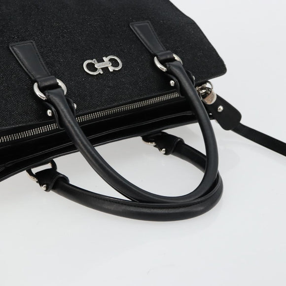 Salvatore Ferragamo Gancini Bag Canvas Leather 2way Black Silver Auth ka4262A