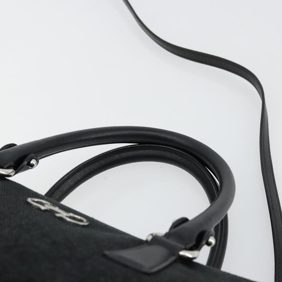 Salvatore Ferragamo Gancini Bag Canvas Leather 2way Black Silver Auth ka4262A