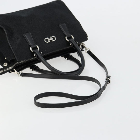 Salvatore Ferragamo Gancini Bag Canvas Leather 2way Black Silver Auth ka4262A