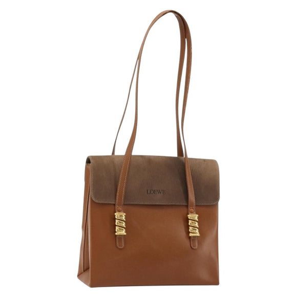 LOEWE Velazquez Shoulder Bag Leather Brown Gold Auth ka4263