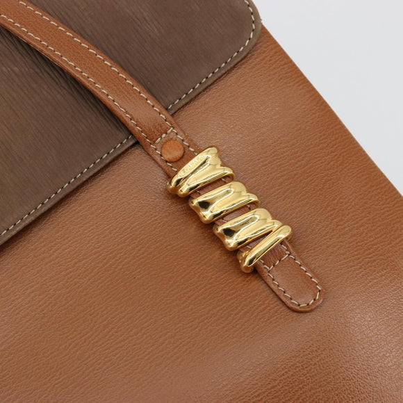 LOEWE Velazquez Shoulder Bag Leather Brown Gold Auth ka4263
