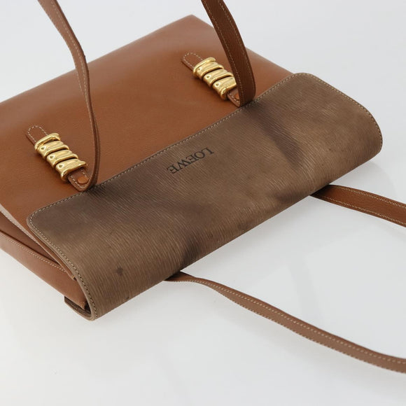 LOEWE Velazquez Shoulder Bag Leather Brown Gold Auth ka4263