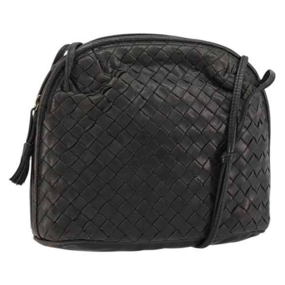 BOTTEGA VENETA INTRECCIATO Shoulder Bag Leather Black Auth ka4265A