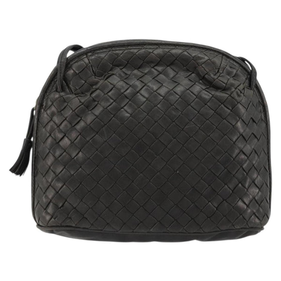 BOTTEGA VENETA INTRECCIATO Shoulder Bag Leather Black Auth ka4265A