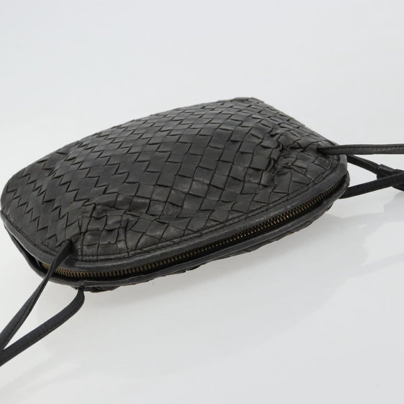 BOTTEGA VENETA INTRECCIATO Shoulder Bag Leather Black Auth ka4265A