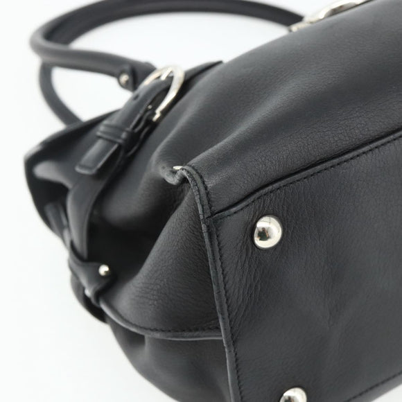 Salvatore Ferragamo Gancini Shoulder Bag Leather Black Silver Auth ka4272A