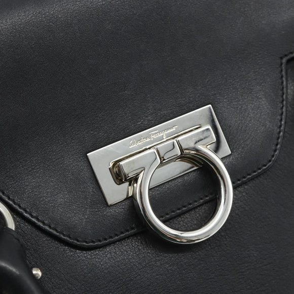 Salvatore Ferragamo Gancini Shoulder Bag Leather Black Silver Auth ka4272A