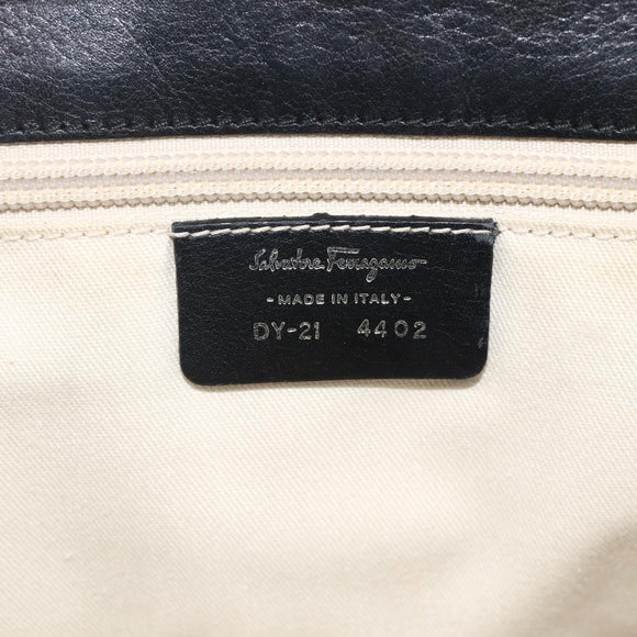 Salvatore Ferragamo Gancini Shoulder Bag Leather Black Silver Auth ka4272A