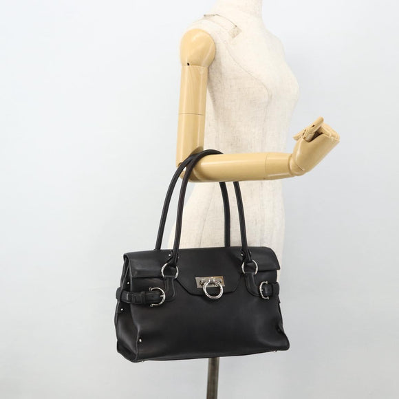 Salvatore Ferragamo Gancini Shoulder Bag Leather Black Silver Auth ka4272A